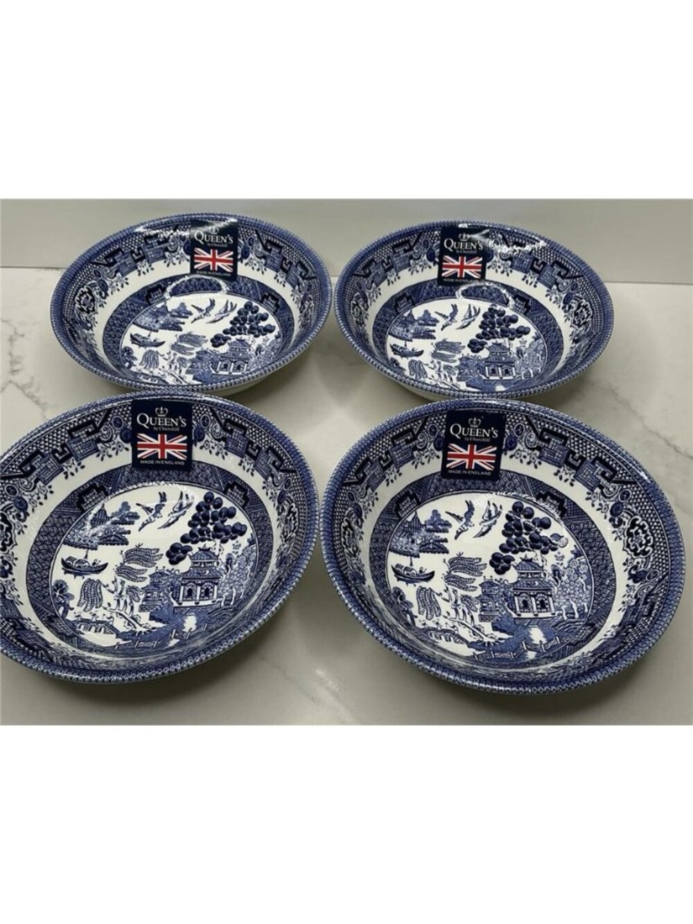 Queen's Churchill 4 BOWLS CEREAL ASIAN BLUE WILLOW small England NEW 6" New